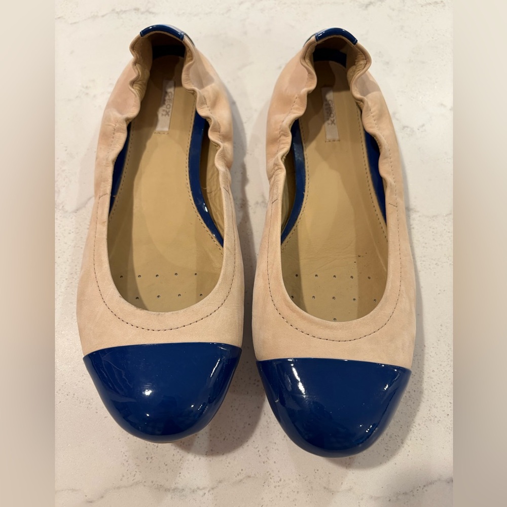 Blue and Cream Women's Ballet Flats